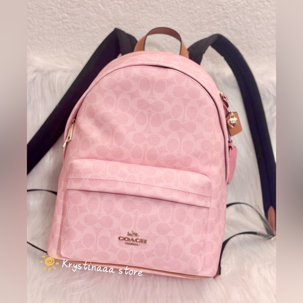 COACH Taylor Small Backpack In Signature Canvas With Charms CEF46 Powder Pink - Picture 2 of 12